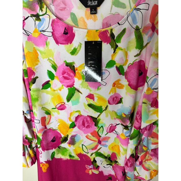 Slim Factor Blouse Investments Floral Womens Tunic Top Large 3/4 Ruffle Sleeve - Picture 9 of 10